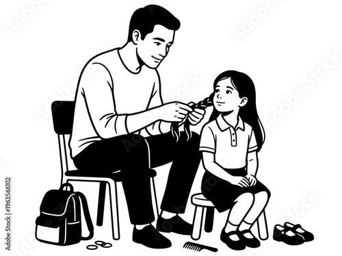 Father Braiding Daughter Hair at Home