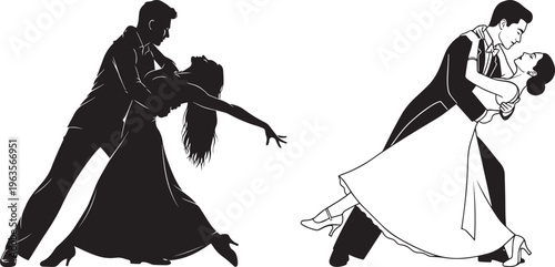Couple dancing ballroom dance in silhouette and line styles ballroom dancing dancers