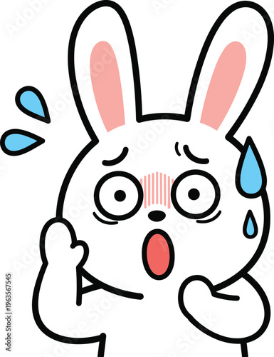 Shocked Bunny Emoji Vector Illustration with Surprised Expression, Sweat Drops, and Cartoon Style for Messaging, Social Media, Kids, and Cute Character Designs