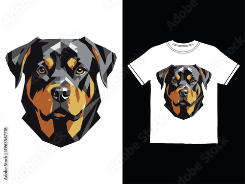 Rotweiler dog head design on t-shirt and as standalone graphic