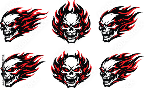 Flaming Skull Vector mega Bundle | Dark Fire colorful art Illustrations Collection.