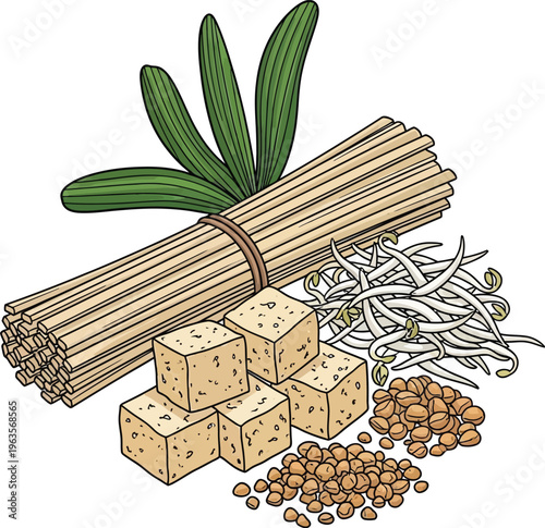 Illustration of Herbal medicine ingredients ashwagandha lemongrass