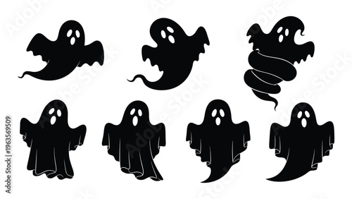 Collection of six unique black ghost silhouettes