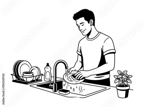 Man watering balcony plants gardening illustration bundle