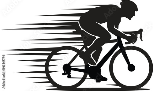 Cyclist Silhouette Vector, Fast Bicycle Rider with Motion Lines