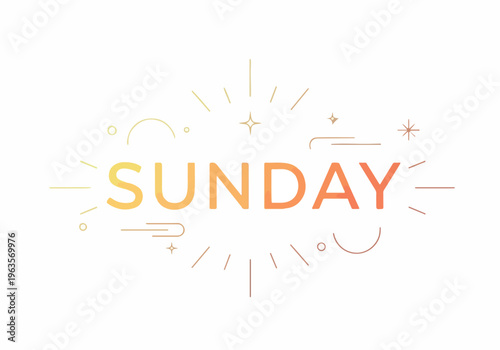 Sunday text with a colorful sunburst effect and geometric lines, representing a bright and energetic start to the week