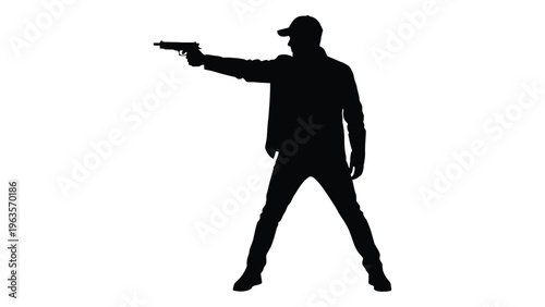 Silhouette of a man pointing a gun to the left
