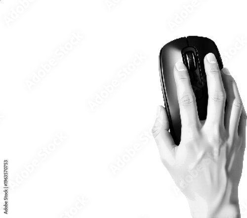 Hand Using Computer Mouse Halftone Illustration Technology Concept