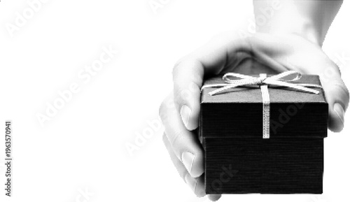 Hand Holding Gift Box Halftone Illustration Celebration Concept