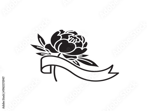 Luxurious peony and ribbon boutique logo silhouette for upscale floral brands