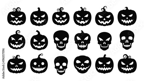 Collection of 15 unique halloween pumpkin and skull faces
