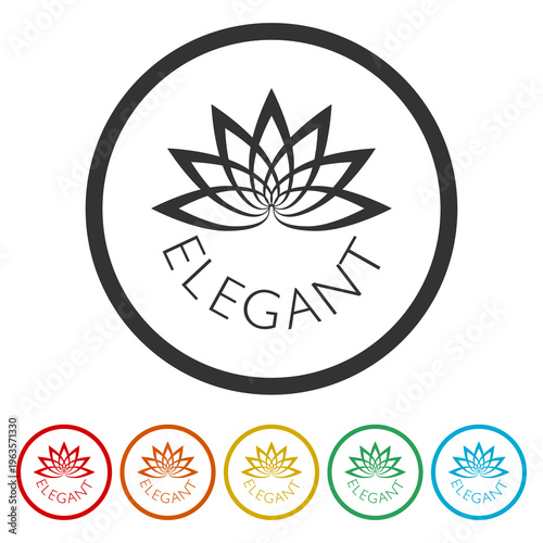 Elegant lotus flower logo. Set icons in color circle buttons