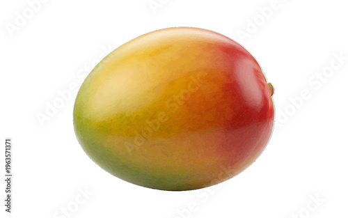 Single ripe mango with yellow, orange, and red hues, exotic tropical fruit on a white background, healthy snack, vitamin c