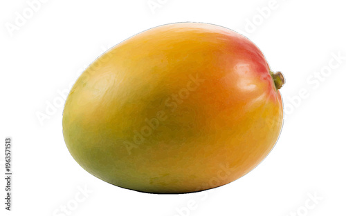 Single ripe mango fruit, tropical exotic fruit isolated on a white background, healthy food concept, food photography, still life