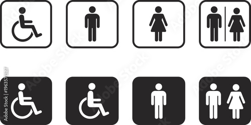 Restroom Pictogram Icons for Accessibility Men Women and Combined Gender Keywords: restroom, toilet, bathroom, icon, symbol
