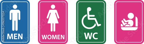 Restroom Sign Icons for Men Women Accessible and Baby Changing Station Keywords: restroom, toilet, bathroom, sign, icon, symbol