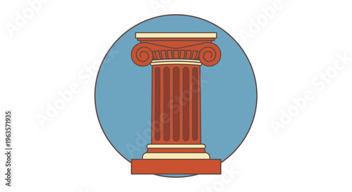 Classic Roman or Greek architectural column capital on a pedestal in a blue circle background.
