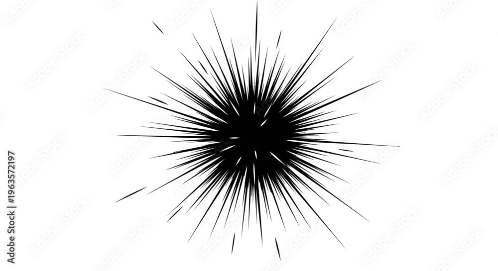 Obraz premium Abstract Black Radial Lines Burst or Explosion Element on Isolated White Background