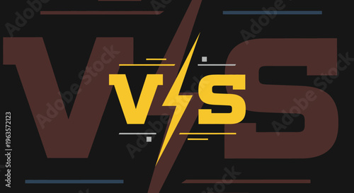 Intense VS Versus Text with Lightning Bolt Symbol on a Dark Dramatic Background for Competition