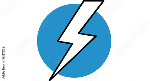 White Lightning Bolt in Blue Circle Icon, Symbol of Electric Energy and Speed on Isolated White Background