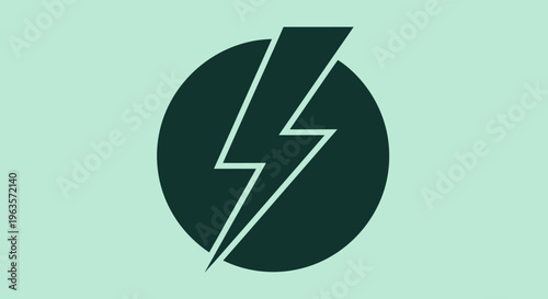 Lightning Bolt Inside Dark Circle Icon, Symbol of Electricity and Power on Light Green Background