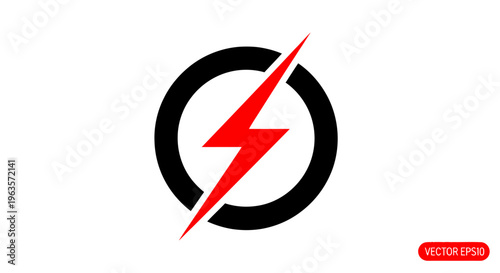 No Power Red Lightning Bolt Icon Crossed Out in a Black Circle, Isolated White Background