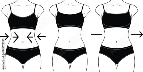 Illustration of female body shapes and waist reduction