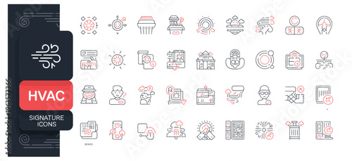 HVAC system icons and symbols for heating, ventilation, air conditioning, and plumbing services