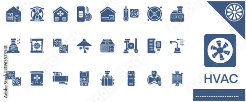 HVAC system icons and symbols for heating, ventilation, and air conditioning services