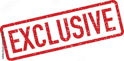 A powerful red exclusive rubber stamp impression with a vintage distressed look on a pure white surface