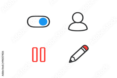 Simple icons showing user settings and actions for digital applications in a flat design format