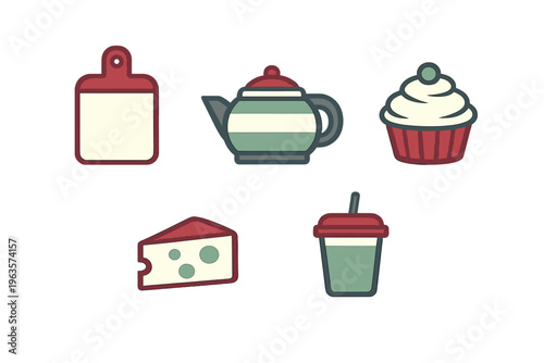 Several kitchen items and food items on a light background show cooking tools and treats during a casual gathering