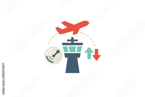 Air traffic control and airplane design at airport with signals and movements shown