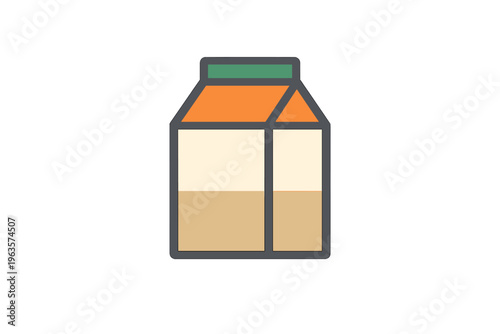 Milk carton with an orange and green lid on a plain background showing the container's design and shape for general understanding