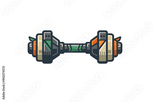 Workout equipment sits on a plain background showing a unique design and bright colors for fitness and strength training