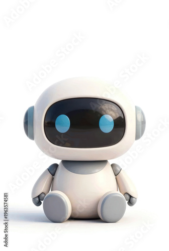 cute 3D robot assistant, friendly face, soft shapes, pastel colors, glossy material, isolated transparent background