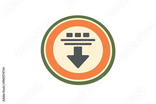 Symbol showing downward arrow with lines above representing a train station sign in a simple design