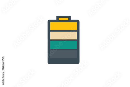 Battery level icon showing different charge colors for indication of power status during device usage