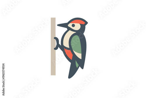 Woodpecker perched on a pole in a natural setting during daylight hours