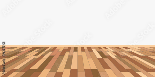 Wooden parquet floor in perspective on a white background, interior design element