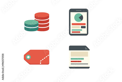 Charts and data visuals show transactions, records, and labels for financial management and analysis on a digital device