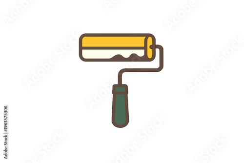 Paint roller on a white background used for home decoration and renovation projects in various indoor settings during day time