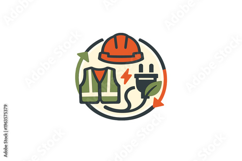 Workers use safety gear and tools to promote green energy in construction sites during daylight hours across urban areas