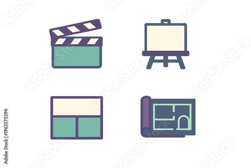 Creative tools for filmmaking and art displayed in a simple layout on a white background