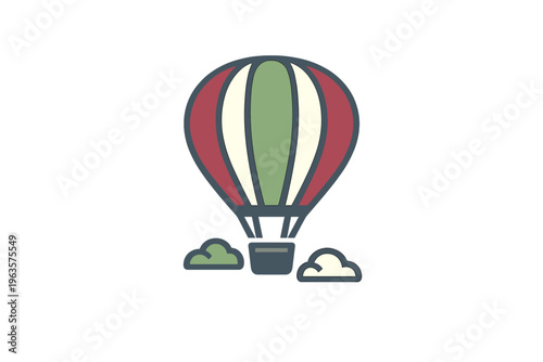 Colorful hot air balloon floating in the sky with clouds on a clear day