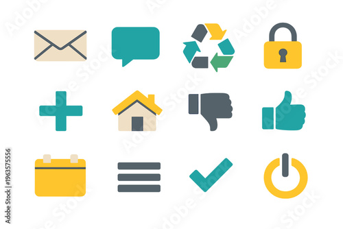 Collection of simple icons representing common actions and concepts in digital communication and daily life