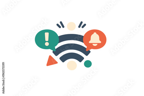 Symbols of alerts and notifications in a digital setting with connection and communication icons included