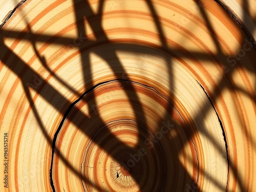 A close-up view of a tree trunk with shadows cast on it