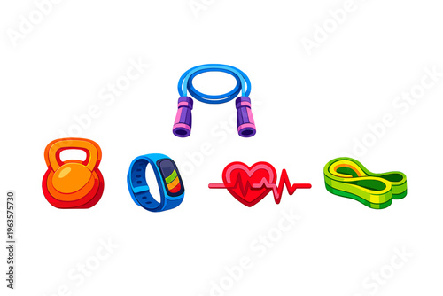 Fitness gear and health tools for personal training and exercise at home or gym in a colorful design