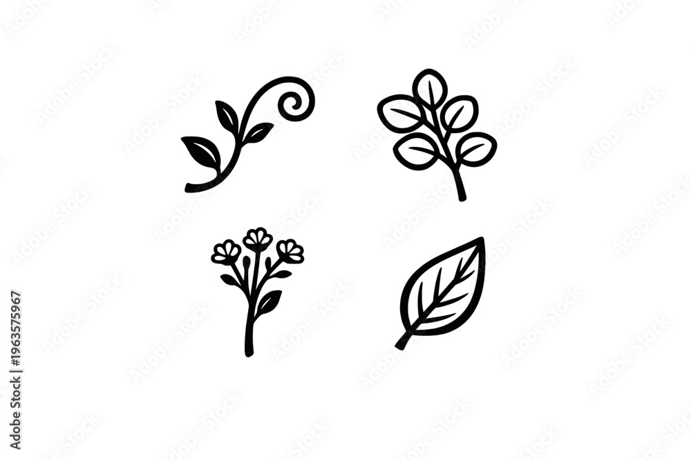 Fototapeta premium Illustration of simple plant designs with different shapes and forms located on a plain background for use in various projects